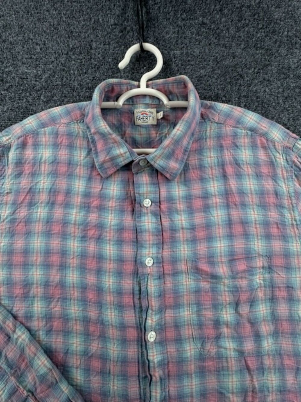 Faherty Lightweight Flannel Blue Pink Large Cotton Lyocell Men Button Up Pocket